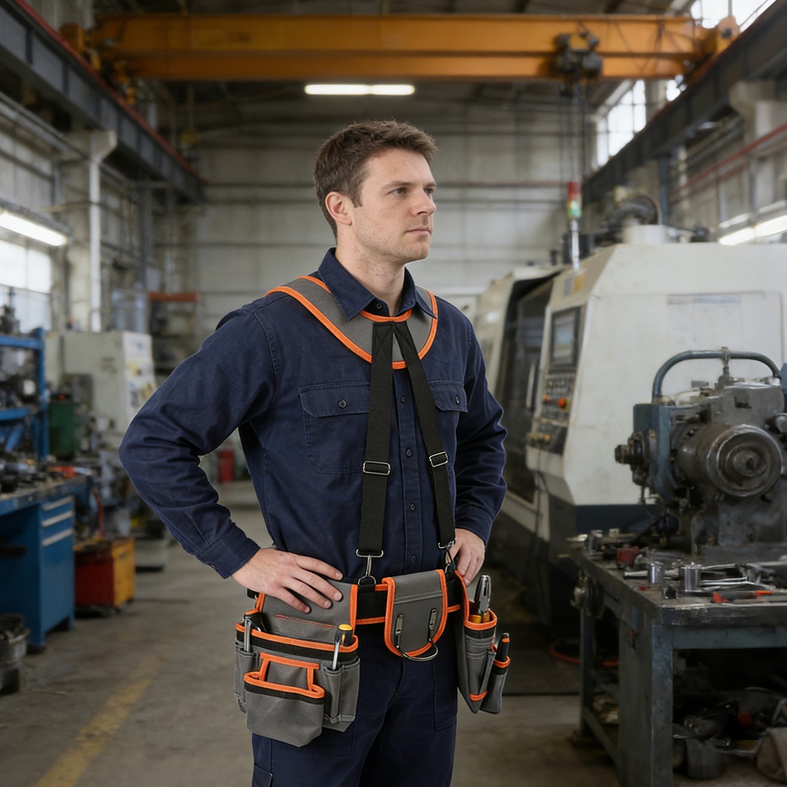 Heavy Duty Tool Belt Pouch with Suspenders, Multifunctional Electrician Tool Bag