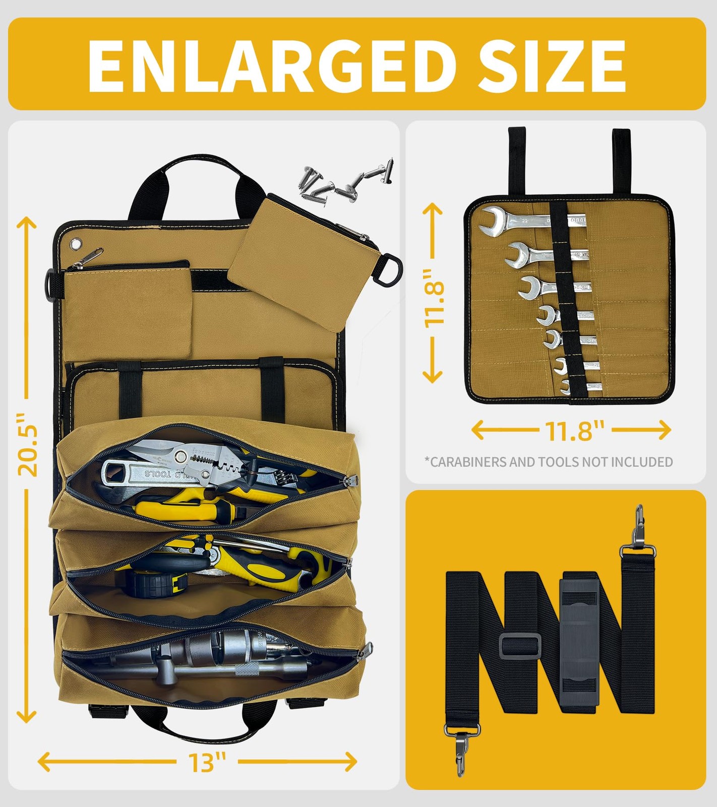 Large Roll Up Tool Bag Organizer 13 Pocket Pouch Heavy Duty Carrier Bag