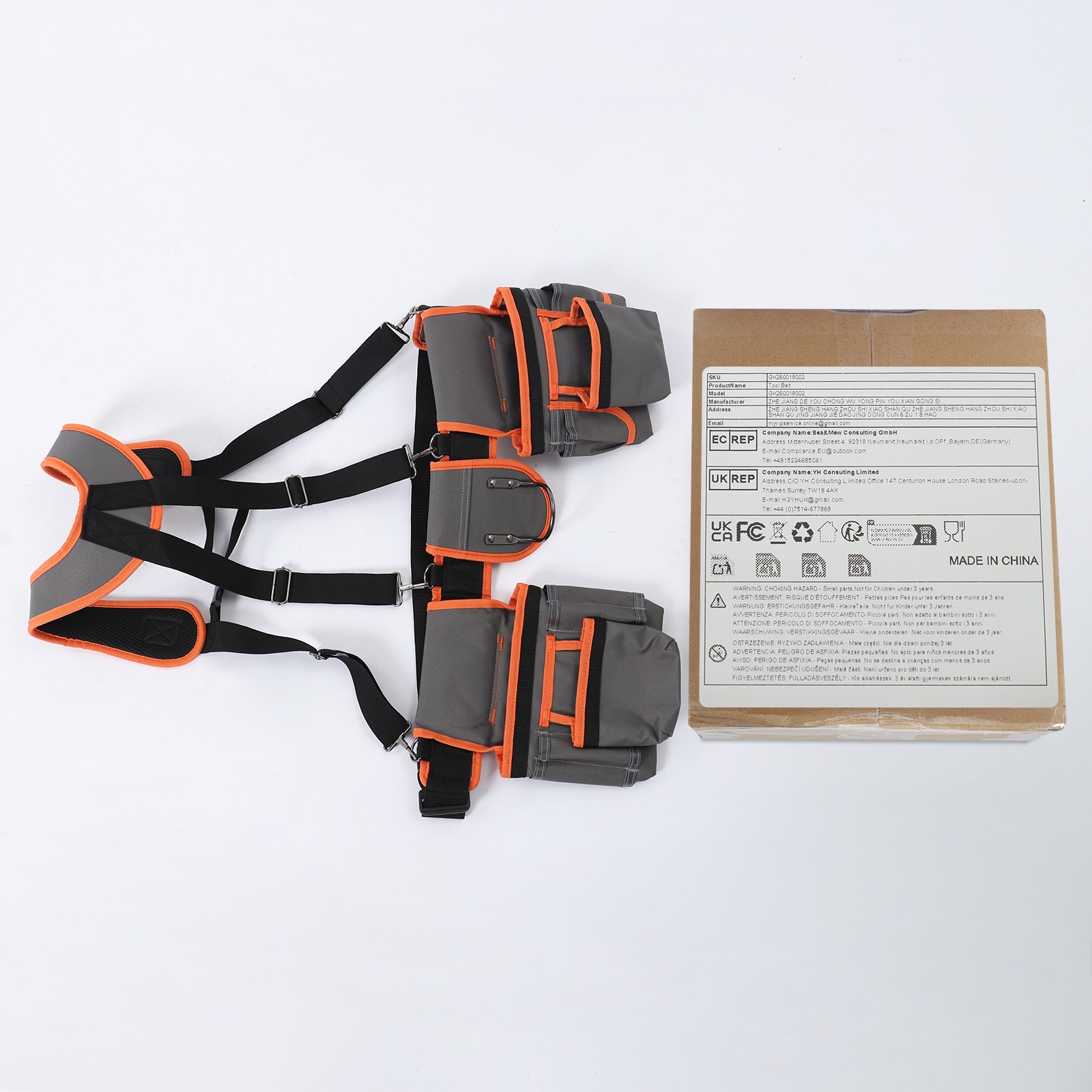 Heavy Duty Tool Belt Pouch with Suspenders, Multifunctional Electrician Tool Bag