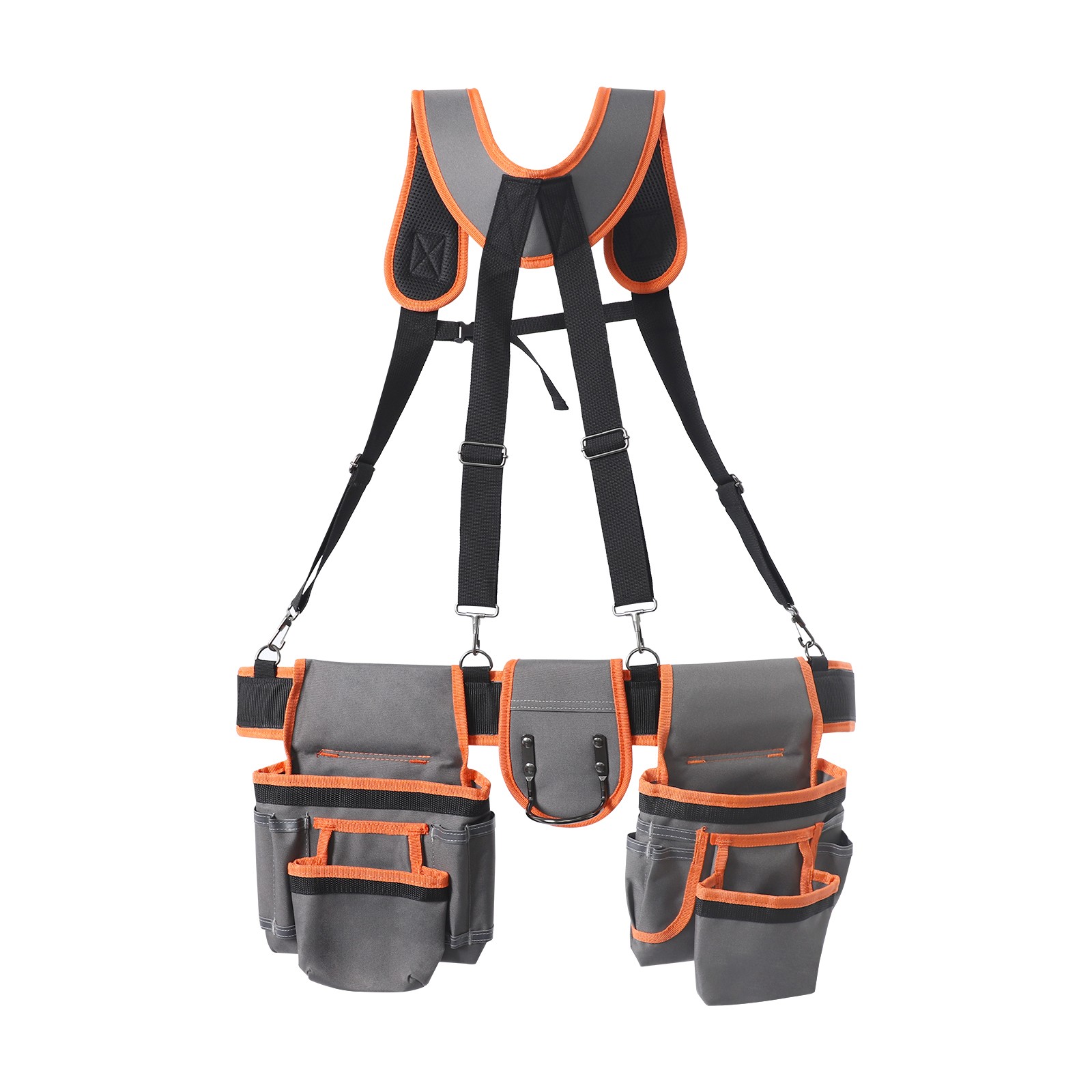 Heavy Duty Tool Belt Pouch with Suspenders, Multifunctional Electrician Tool Bag