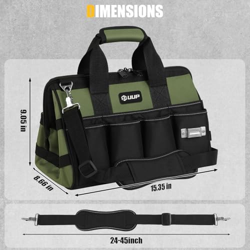 Heavy Duty Tool Bag 15-Inch, 16-Pocket Portable Empty Tool Box 15.5 Inch Green