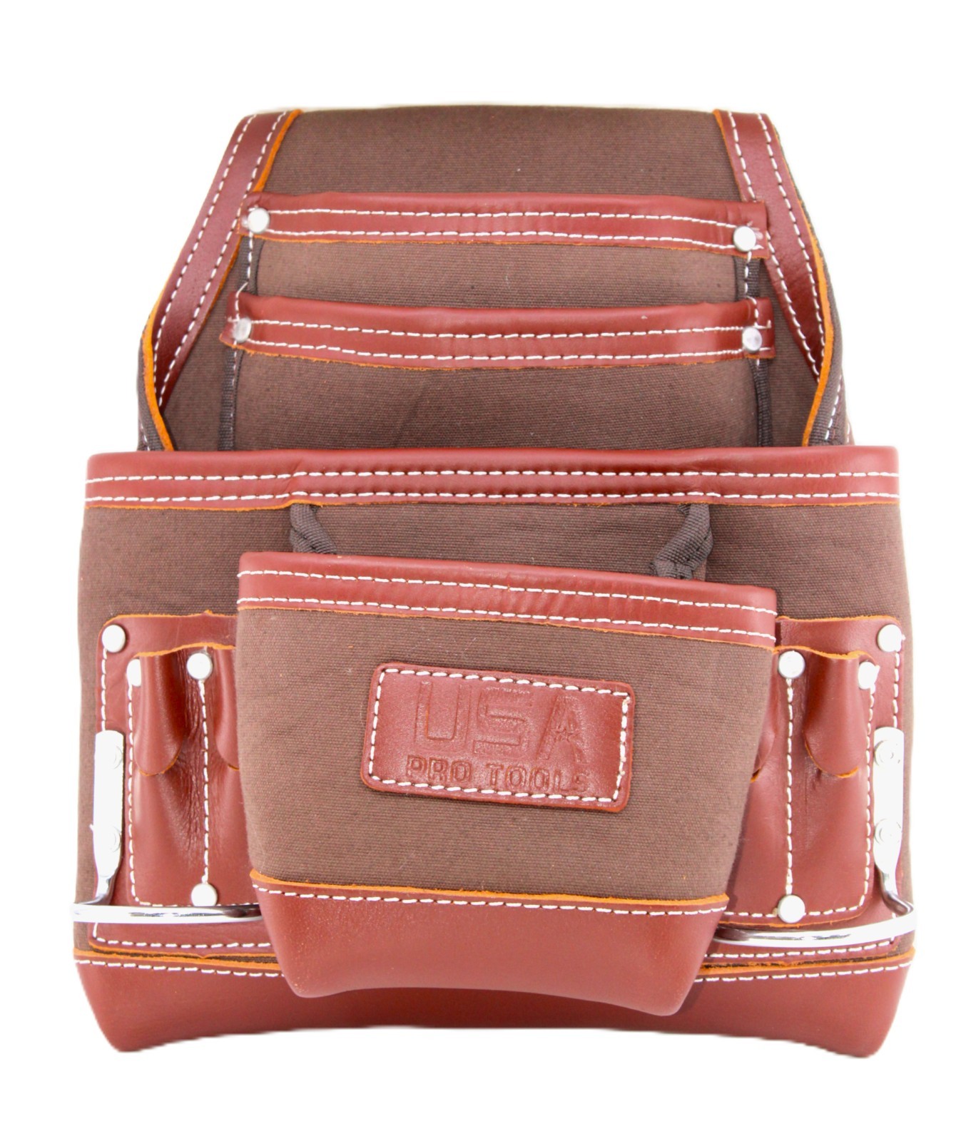 USA PRO TOOLS Heavy Duty Polyester & Leather Tool Pouch with 2 Hammer Holders.