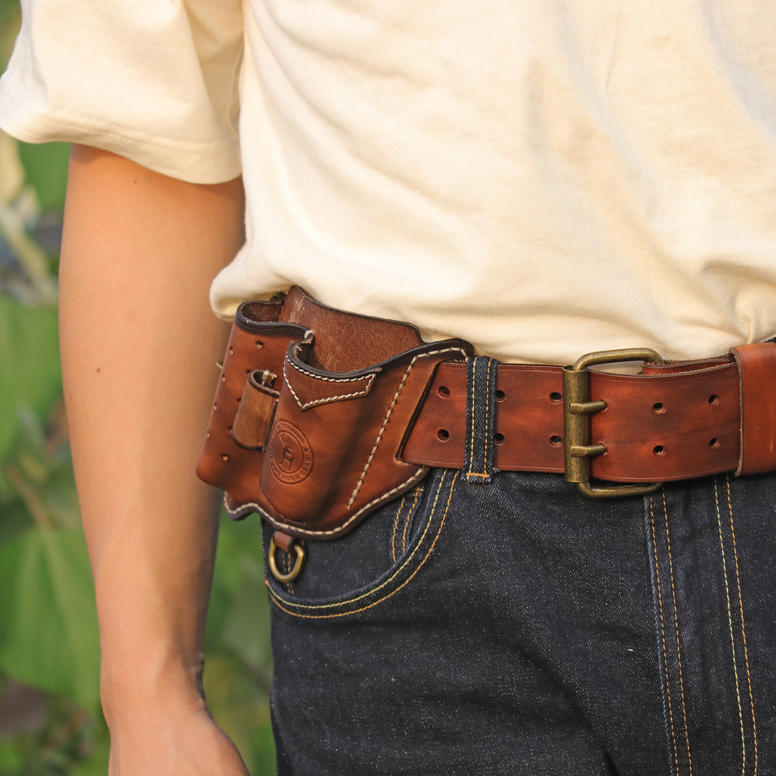 TOURBON Leather EDC Multitool Pouch Flashlight Holder Knife Belt Holster Camping