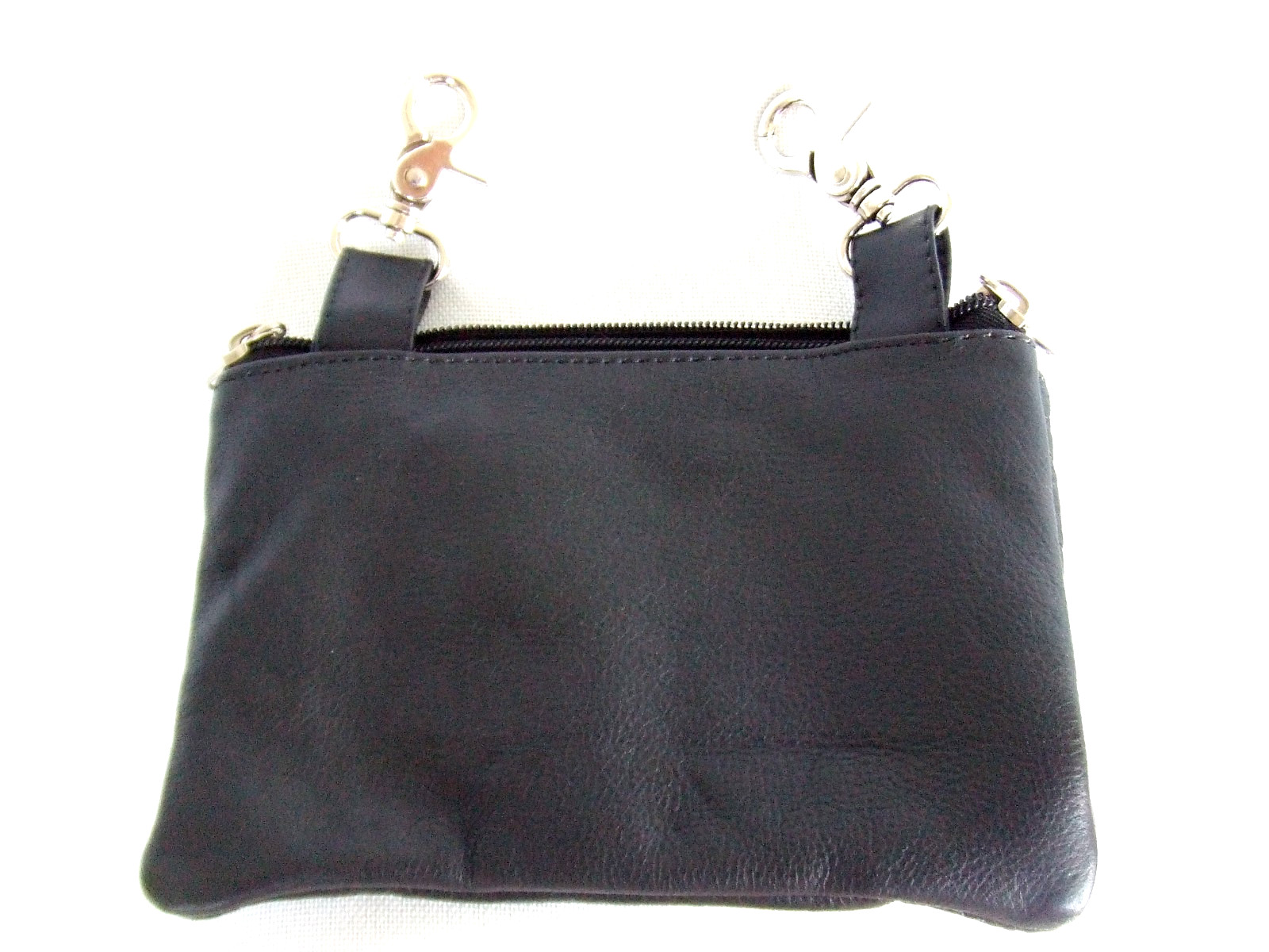 Black Biker Studded Leather Belt Clip Pouch Red and Gray embroider