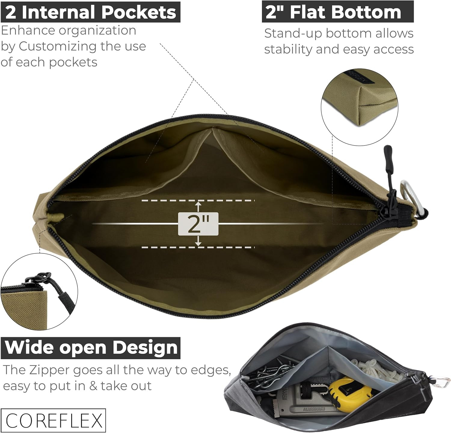 COREFLEX Premium Tool Pouch Zipper Bag, Small Tool Bag, Multipurpose Storage Pou