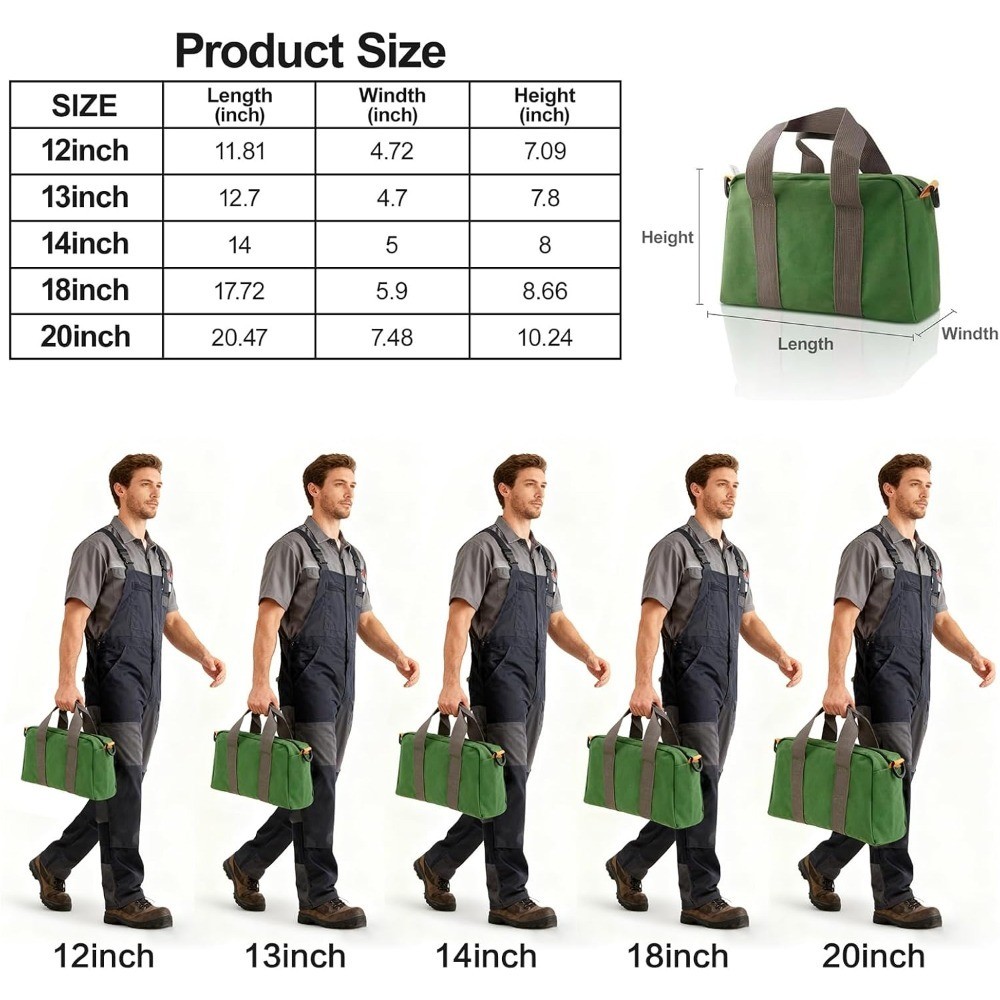 12 Inch Large Capacity Canvas Tool Bag, Multipurpose Zipper Tote Organizer Pouch