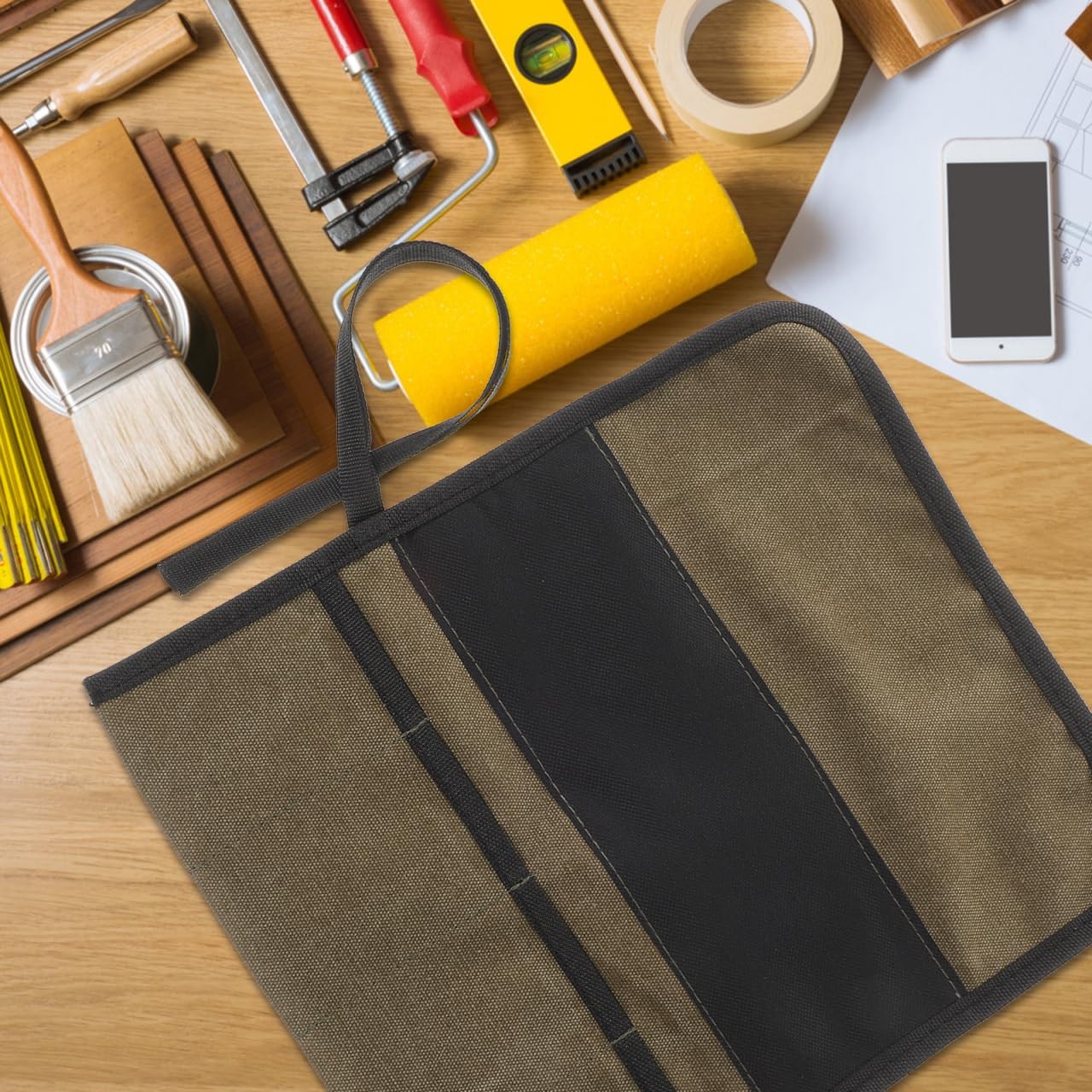 Woodworking Tool Kit Canvas Tool Roll Organizer Pouch Multi-Pocket Chisel Rol…