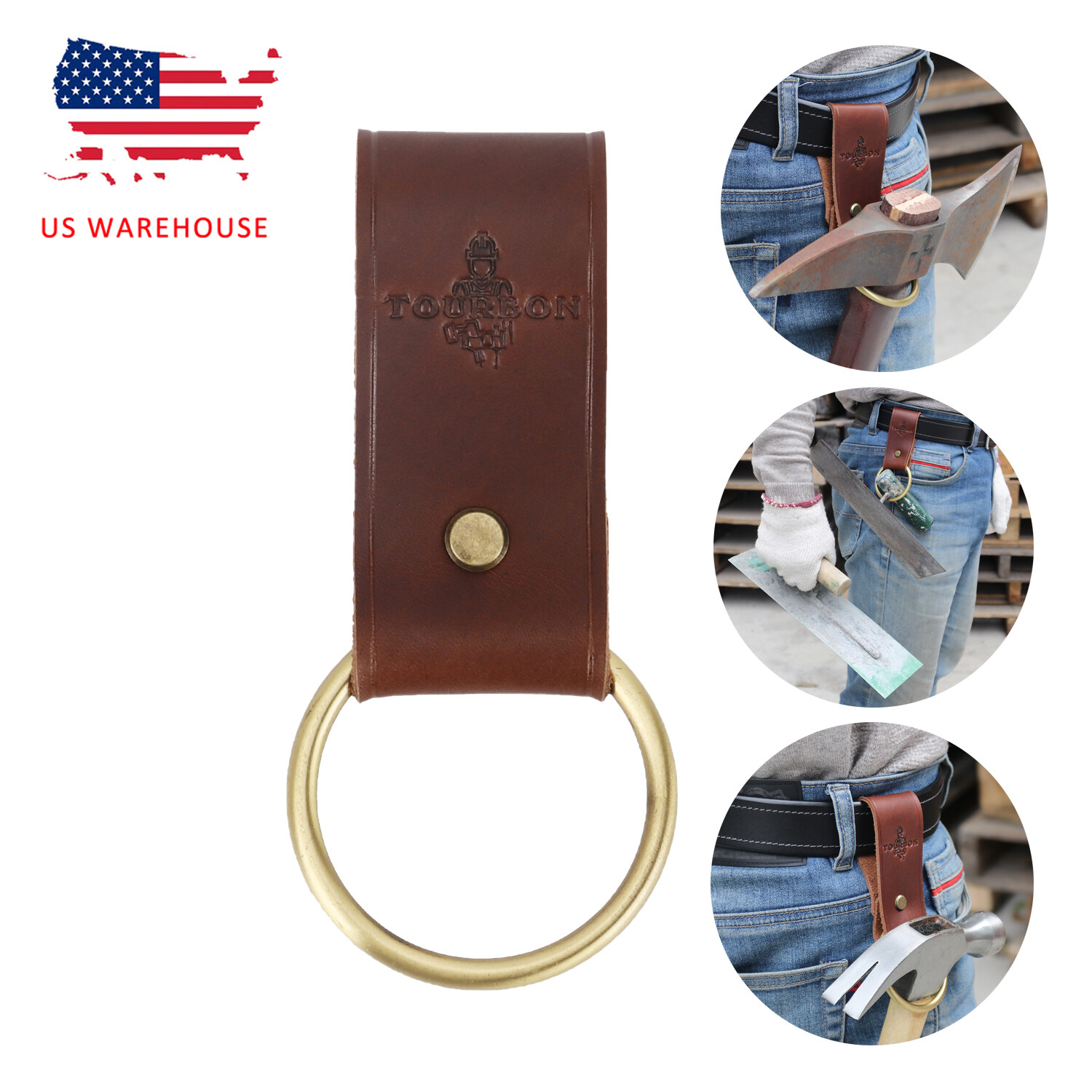 TOURBON Leather D-Ring Tools Carry Holder Belt Trowel/Axe/Hammer Hanger Holster