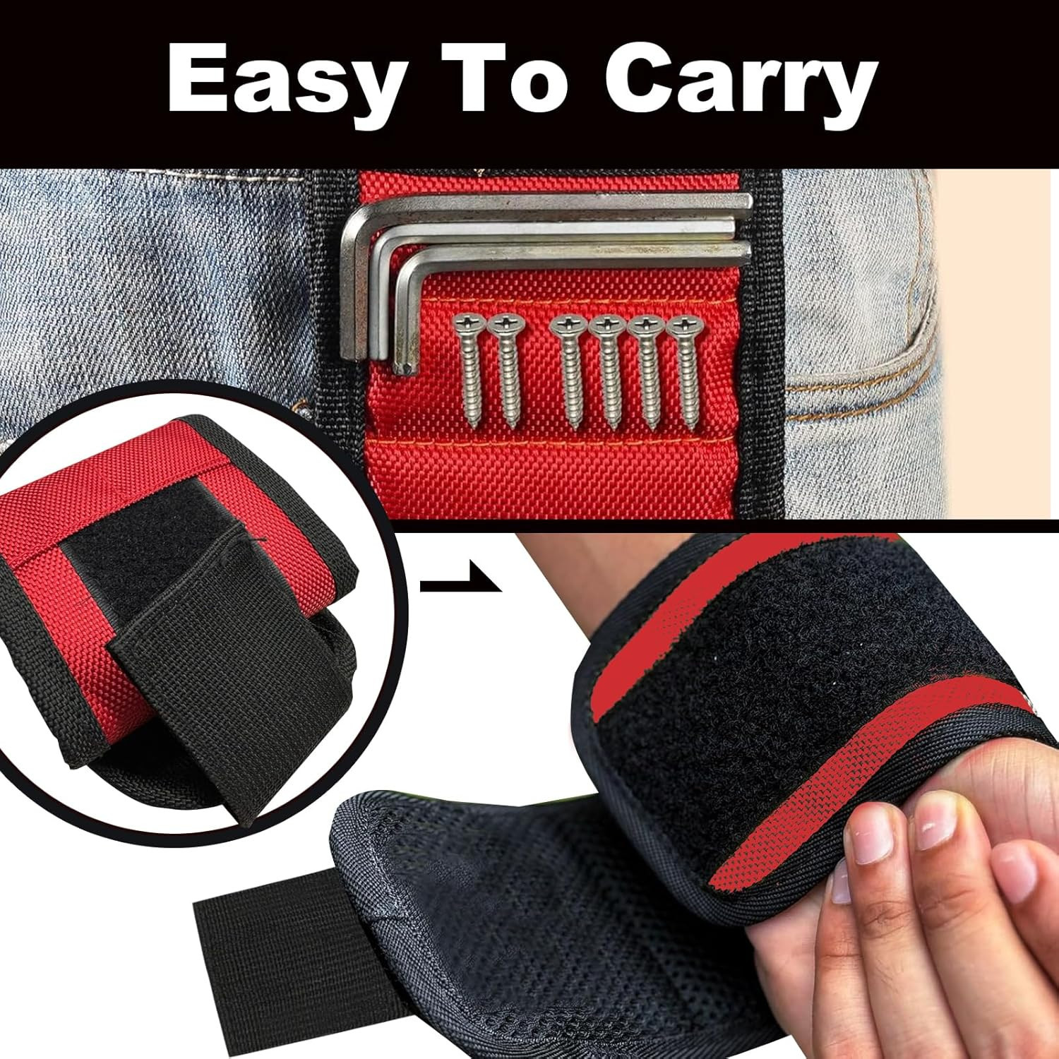 Magnetic Wristband, Magnetic Screw Holder for Wrist, Made of Ballistic Nylon, wi