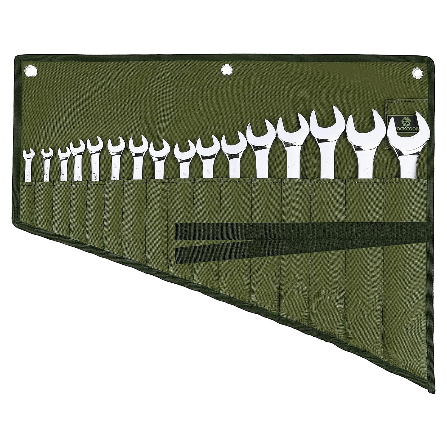 Waterproof Green Wrench Roll Organizer 16 Pockets Oxford Cloth Tool Storage