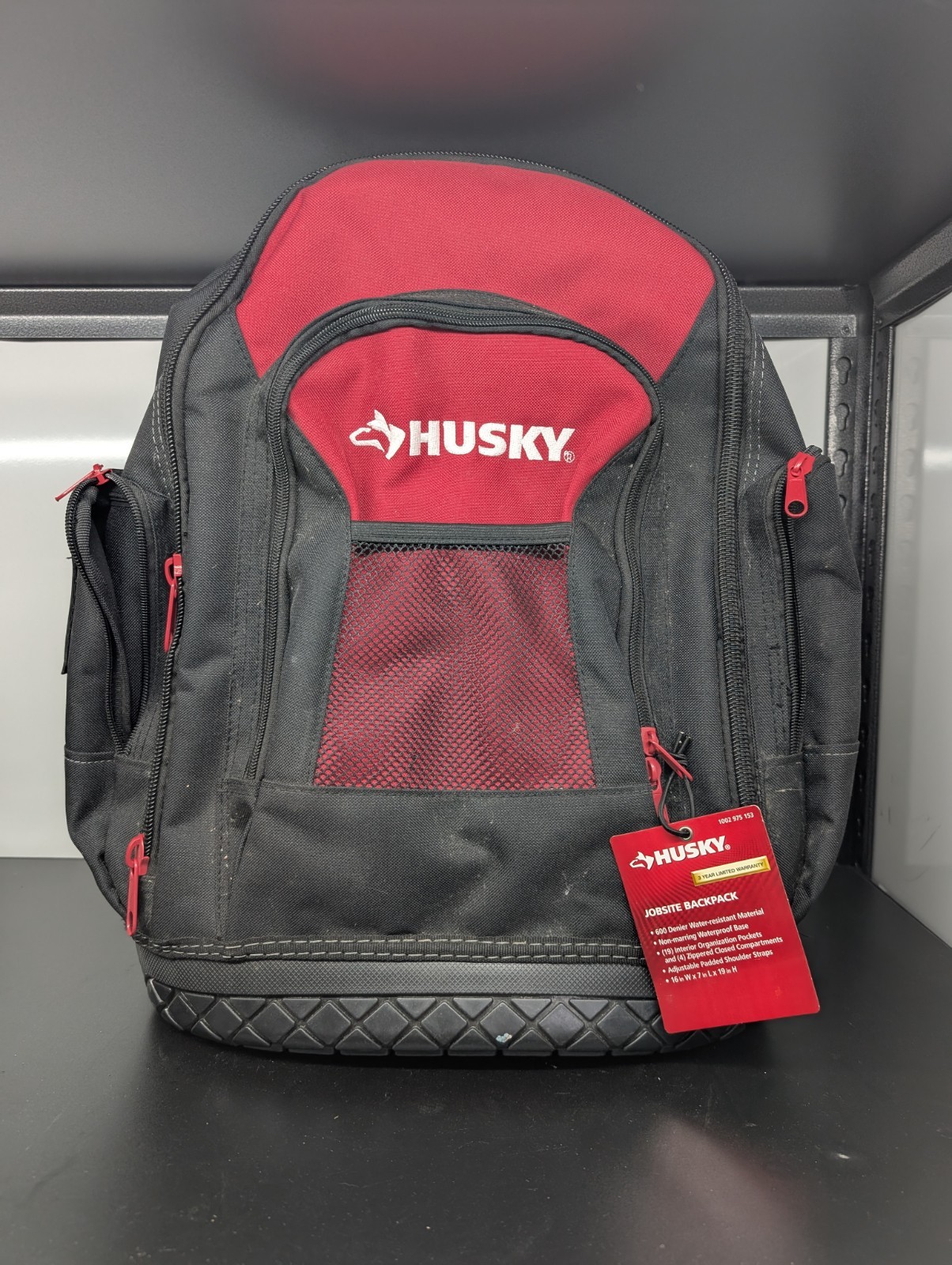 Husky 18” Water-Resistant Jobsite Backpack with Waterproof Rubber Base