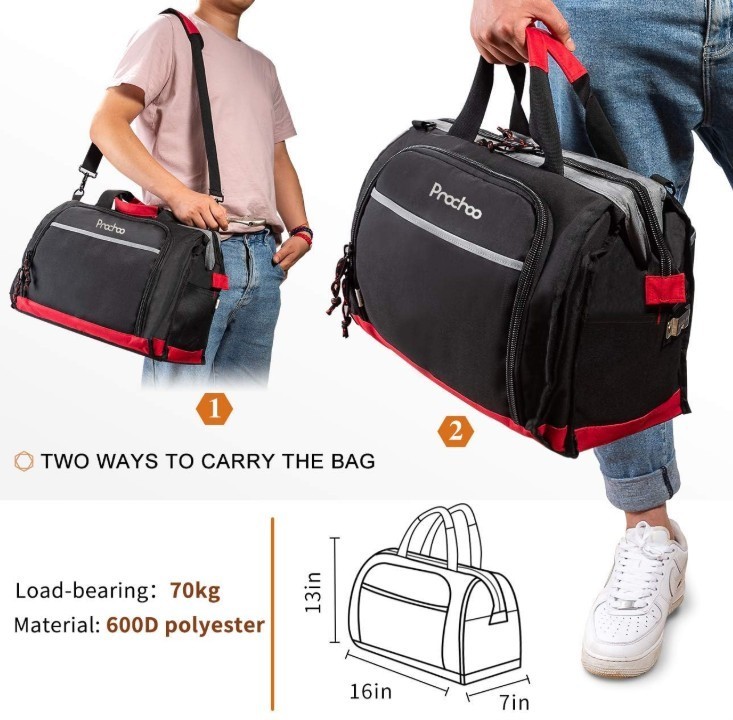 16″ Waterproof Tool Bag 25 Pockets Wide Mouth Storage Organizer Shoulder Strap