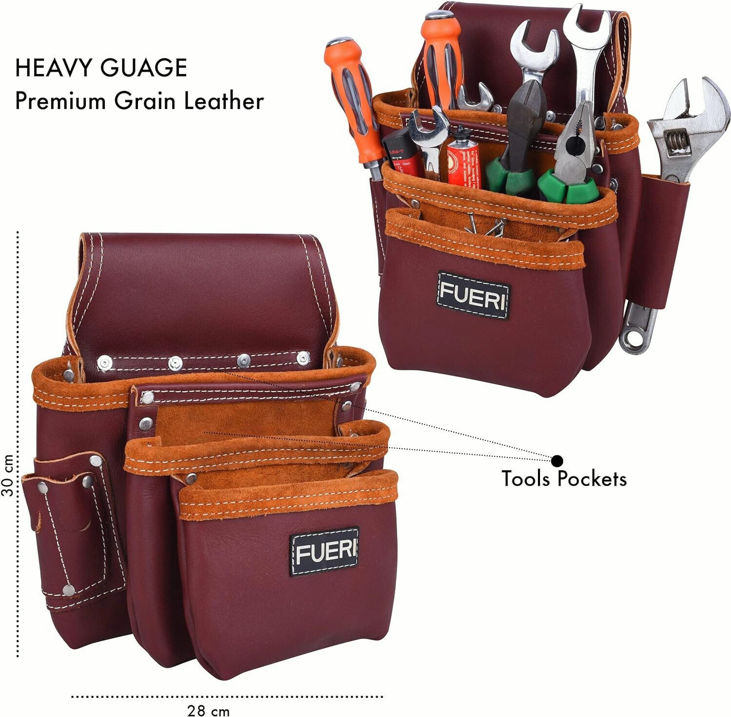 Leather Tool Belt with Suspender Padded Adjustable carpenter 17 Pocket pouch bag