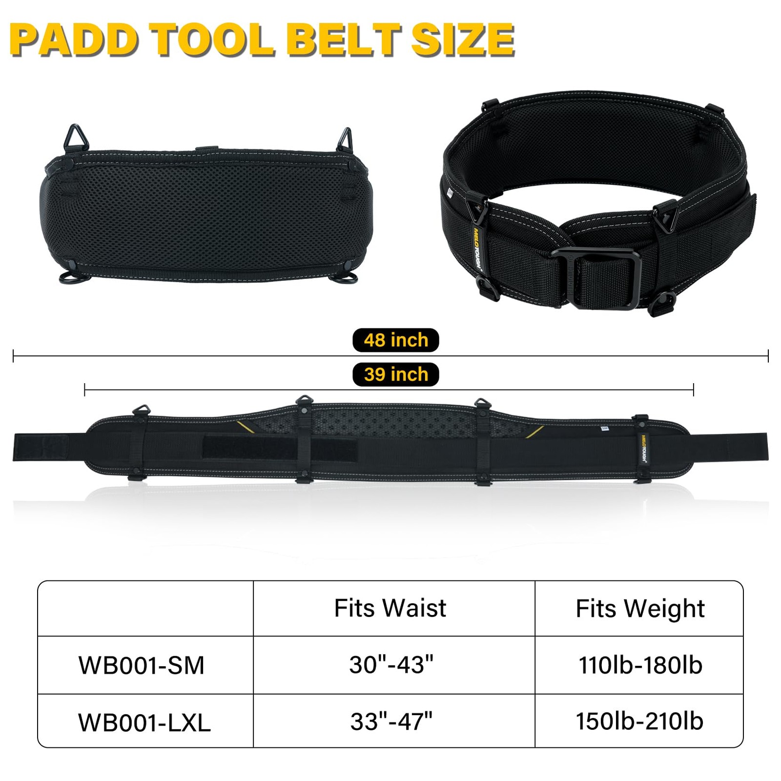 Padded Tool Belt Electrician Men Quick Release Adjustable Waist 3043 Inch