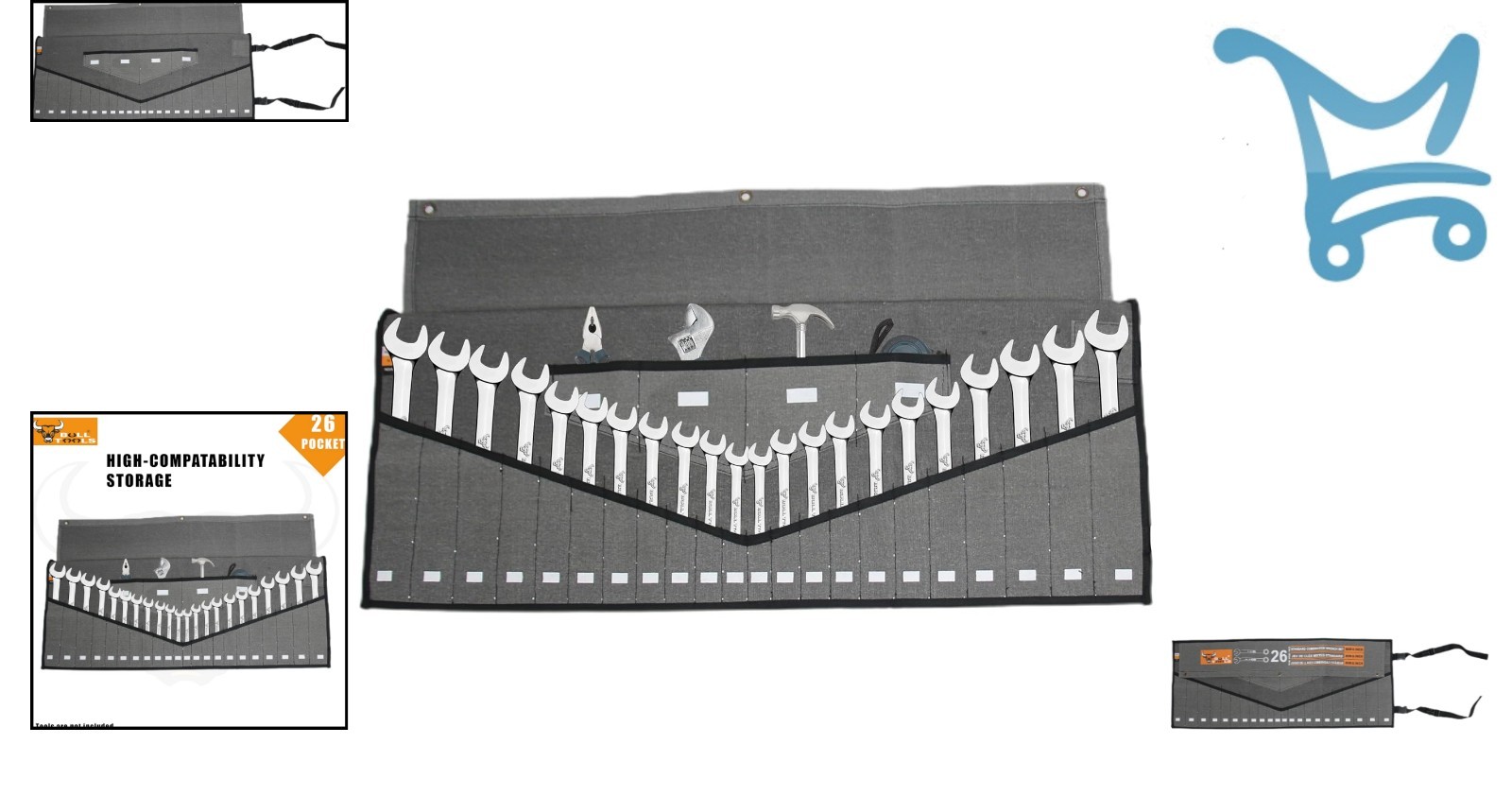 Heavy-Duty Cotton Canvas Tool Roll 26 Pockets Organizer for Mechanic SAE Metric