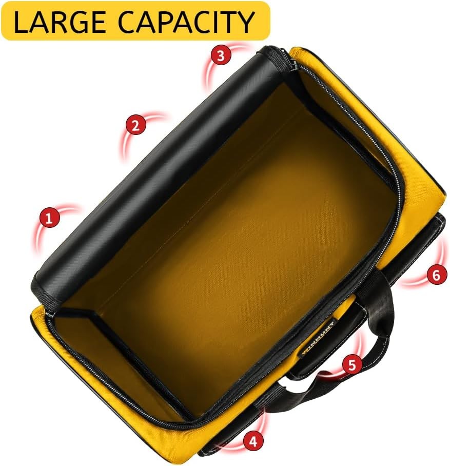 17″ Large Tool Bag Wide Mouth Organizer Yellow & Black Double Zipper