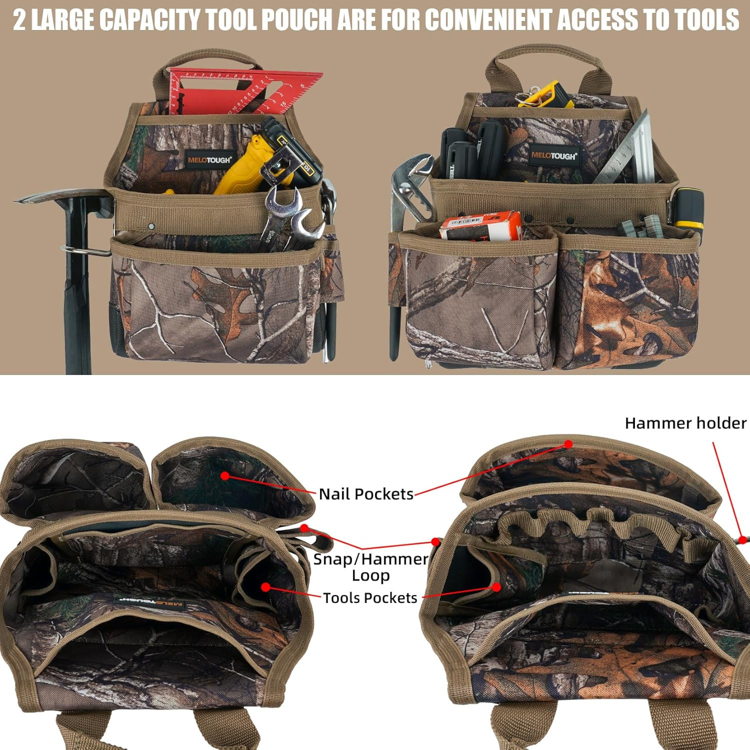 Heavy-Duty Camouflage Tool Belt with Suspenders for Electricians and Carpenters