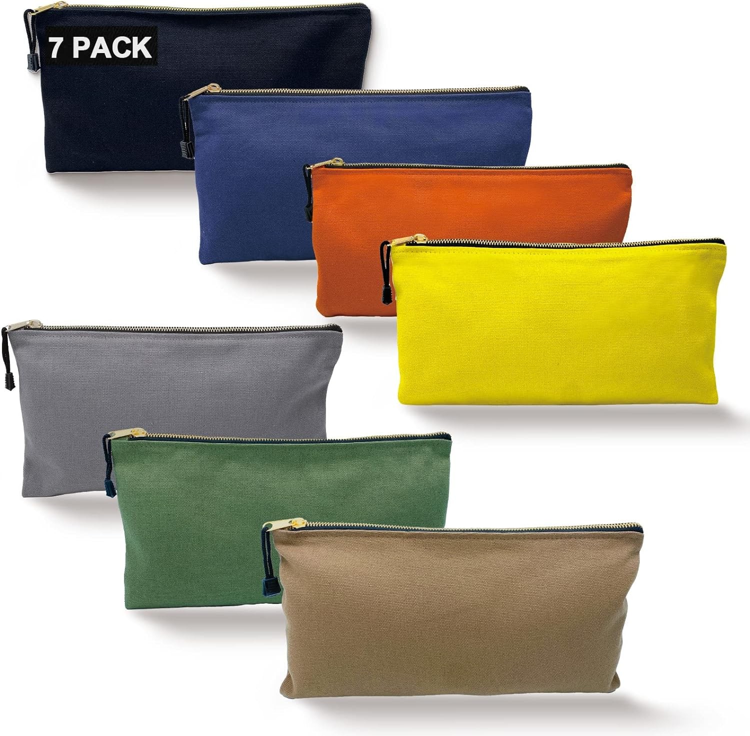 Heavy Duty Canvas Tool Bag Organizer – 7 Pack Zipper Utility Pouches in Assort