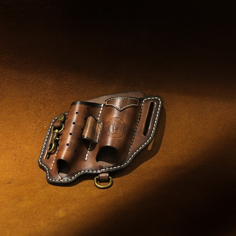 TOURBON Leather 4-in-1 Tool Belt Holster EDC Multitool Flashlight Sheath Utility