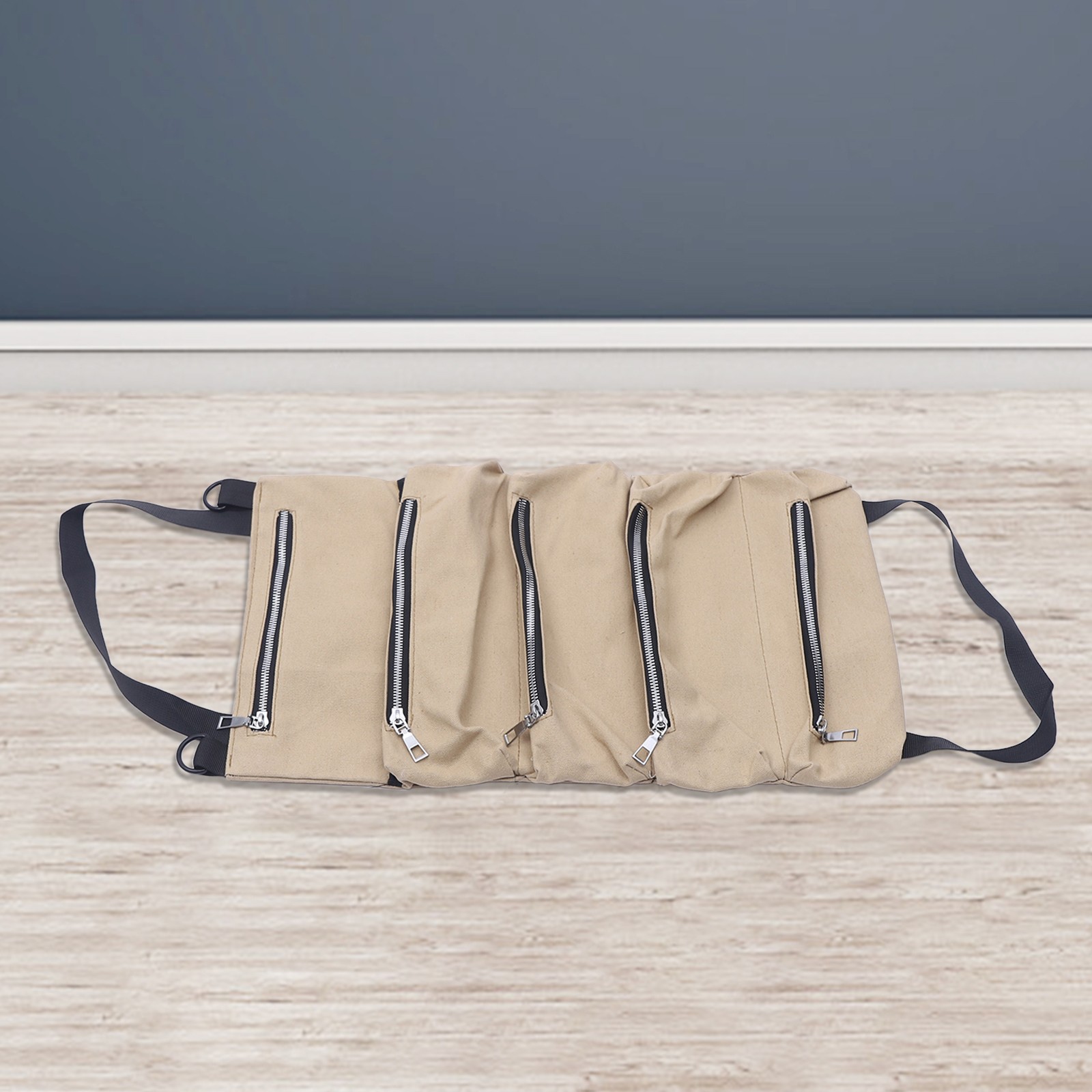 Scratch Resistant Roll Bag Heavy Duty Canvas Roll Up Tool Bag with 5 Pockets