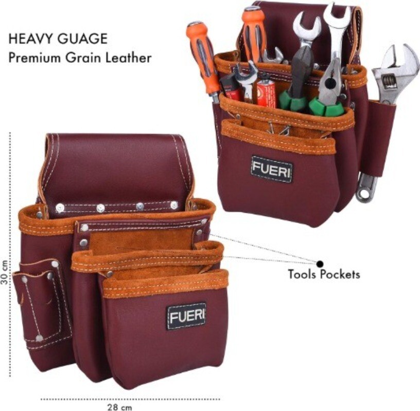 FUERI Leather Tool Belt 17 Pocket Pouches Bags Men Suspenders Holder Organizer