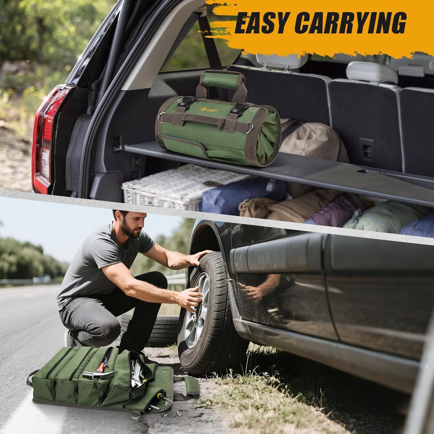 Roll Up Tool Bag Heavy Duty Tool Roll Up Bag 4 Pockets w/Detachable Tool Pouches
