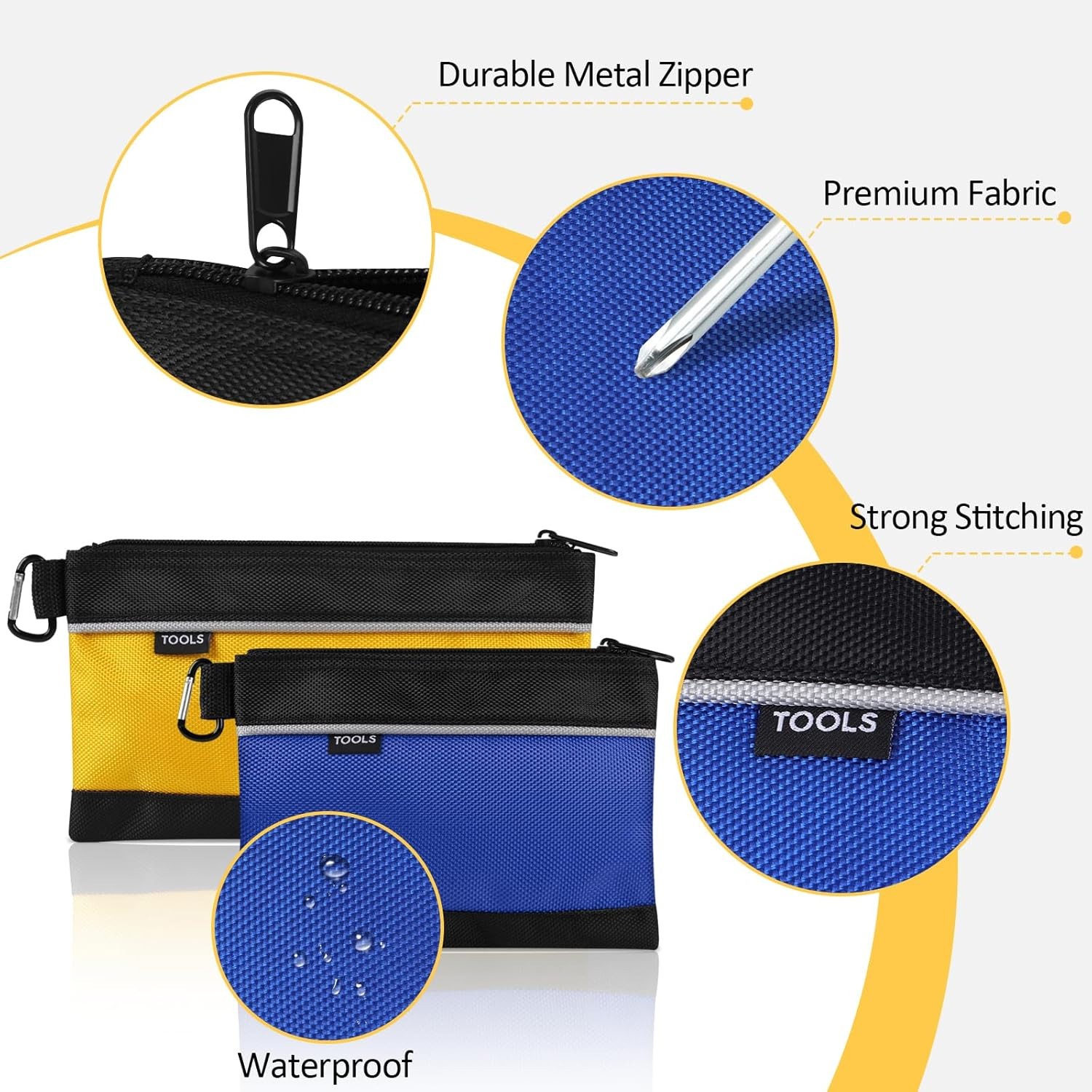 4 Pack Tool Pouch, Small Tool Bag with Zipper, 1680D Oxford Waterproof