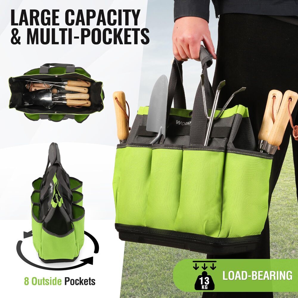 WORKPRO Garden Tool Bag with Waterproof Plastic Base 8 Pockets Gardening Bag USA