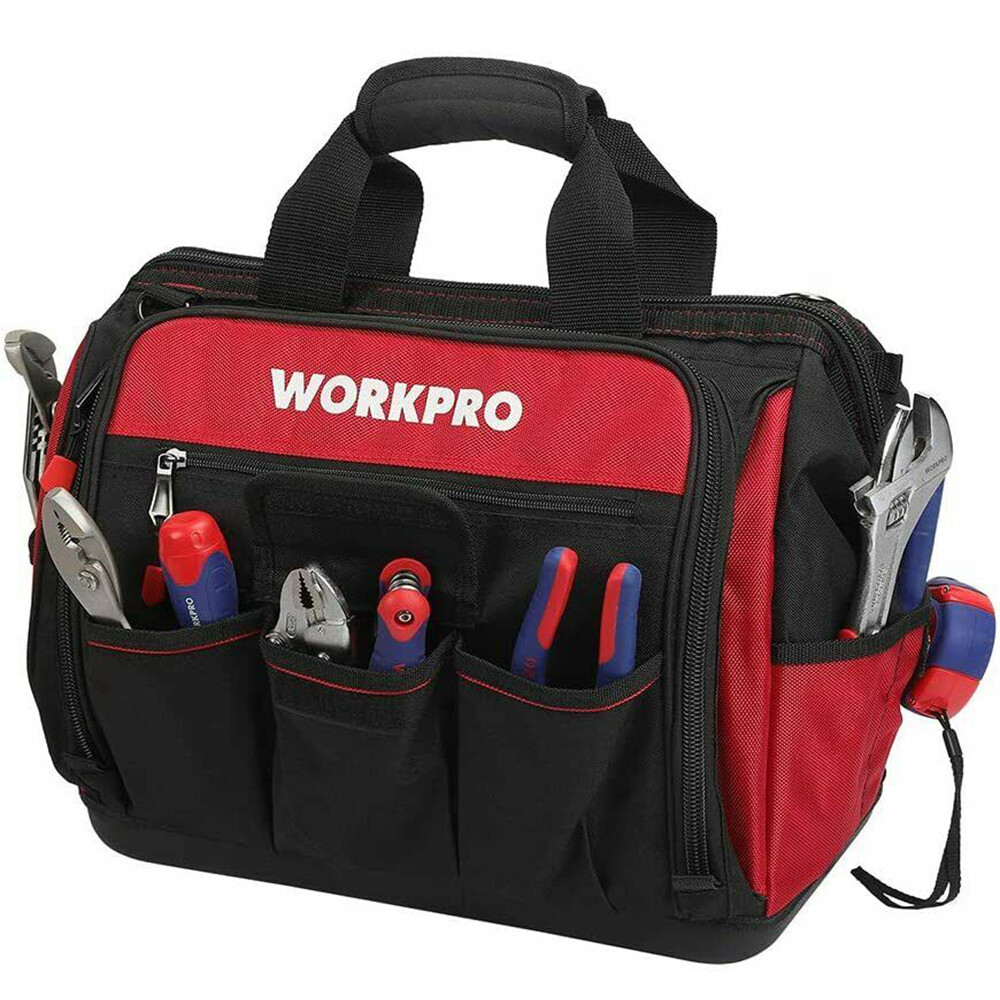 WORKPRO 2PCS 16″ Wide Mouth Heavy Duty Tool Bag Storage Tool Tote w/Outer Pocket