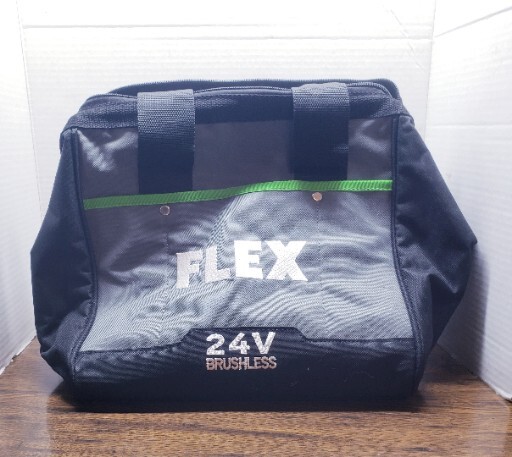 FLEX 24v Zippered Tool Bag Black Grey Green Stripe W/Charger NEW 6 slip pockets