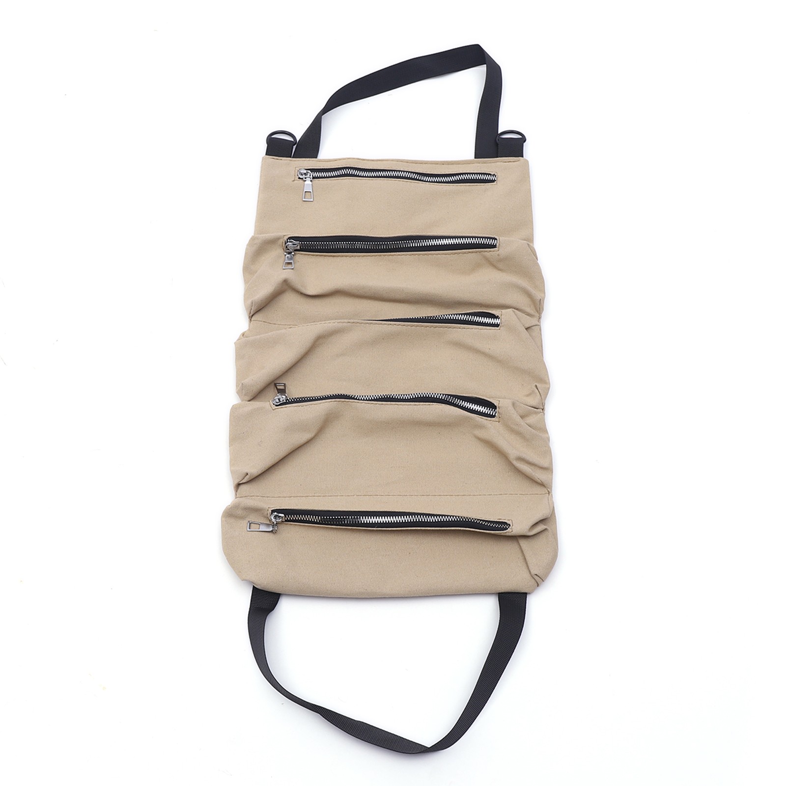 Scratch Resistant Roll Bag Heavy Duty Canvas Roll Up Tool Bag with 5 Pockets