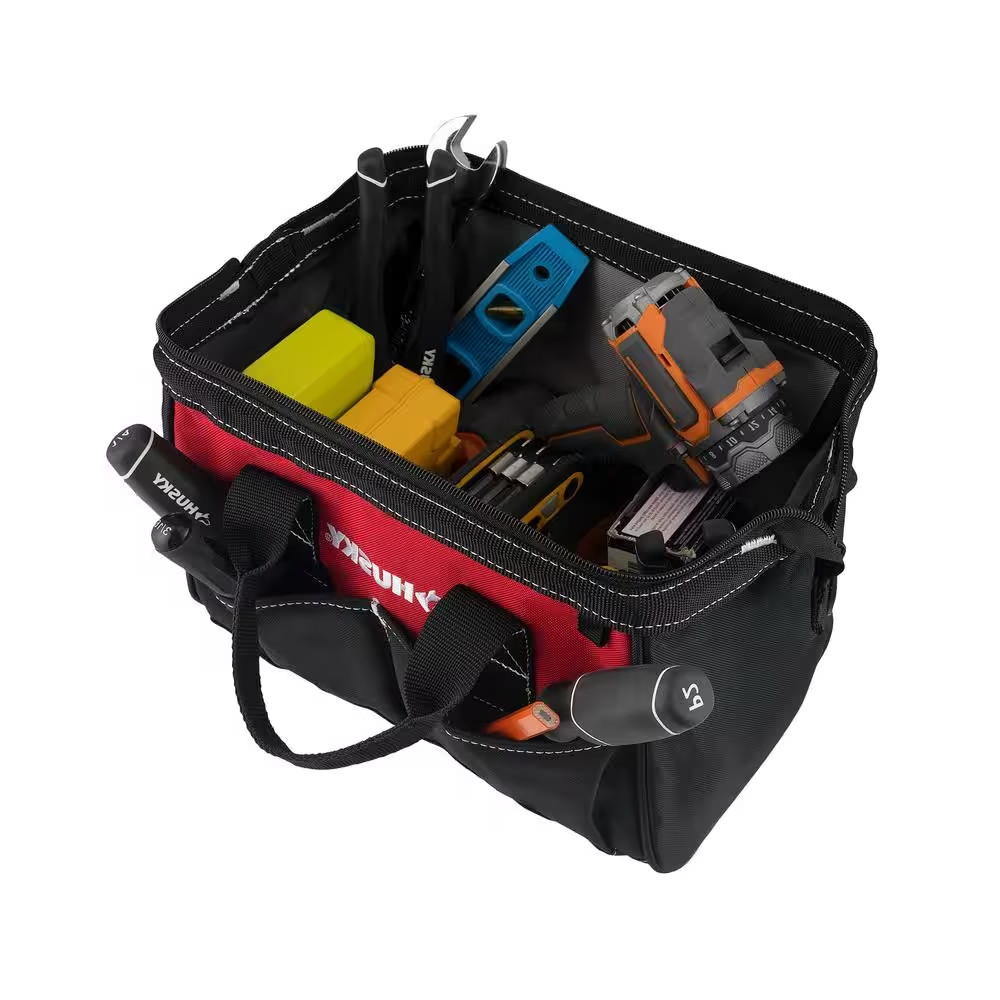 Tool Bag Wide Mouth with Shoulder Strap 4 Pocket – 12 in. W x 9 in. L x 7 in. H