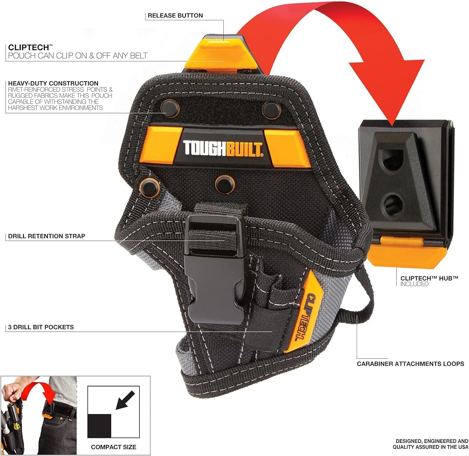 TOUGHBUILT TB-CT-20-S Drill Holster Small Tool Belt Holder Pouch Utility Waist