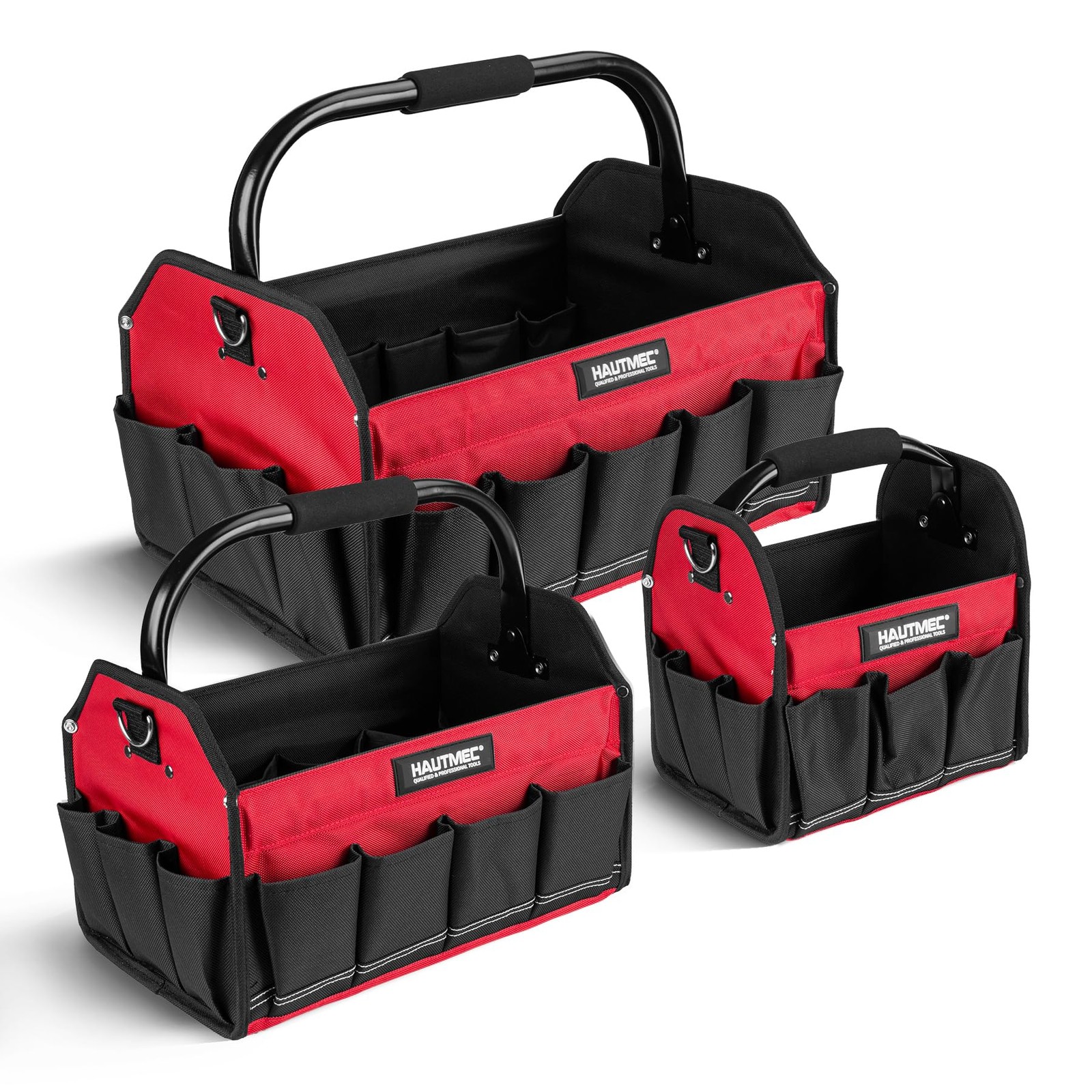 HAUTMEC 3PCS Tool Tote Bag Set 1680D Rigid Frame Foldable Handle Padded Strap
