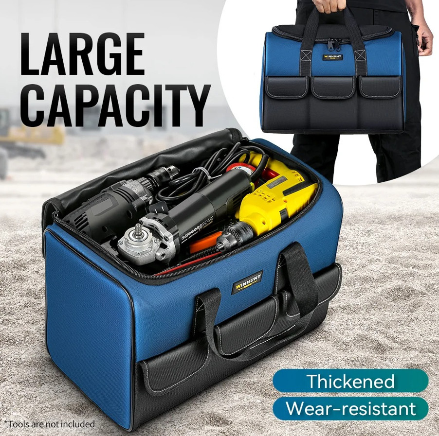 1pc Large Heavy Duty Wide Mouth Tool Bag Organizer Storage Tote Case – NEW