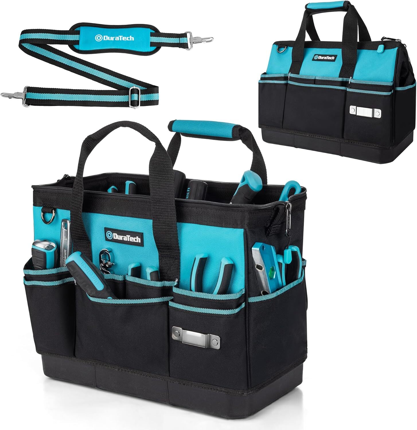 DURATECH 16-Inch Heavy Duty Tool Bag with Waterproof Hard Bottom with 18 Pockets