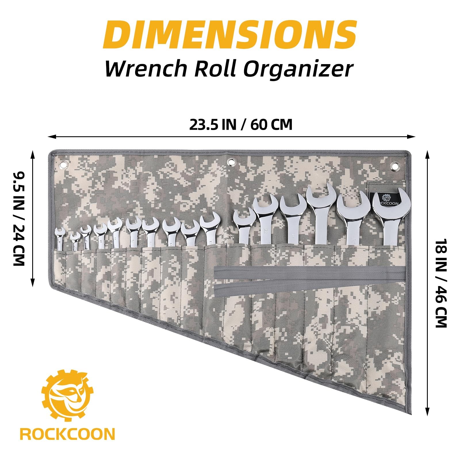 16 Pocket Wrench Roll Organizer Waterproof Oxford Tool Pouch Bag Camouflage Hang