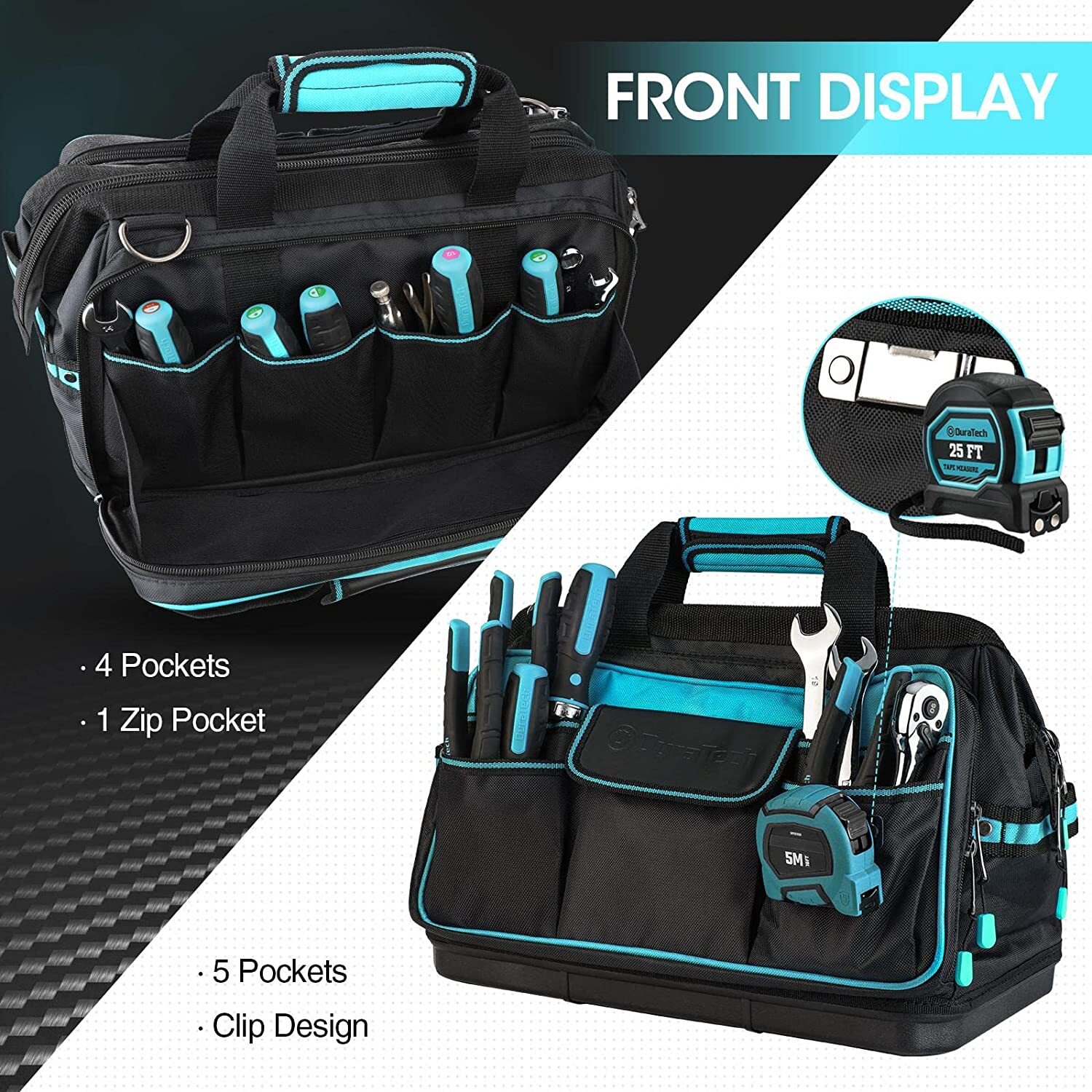 DURATECH 17″Wide Mouth Tool Bag Tool Bag Organizer WaterProof 840D Oxford Fabric