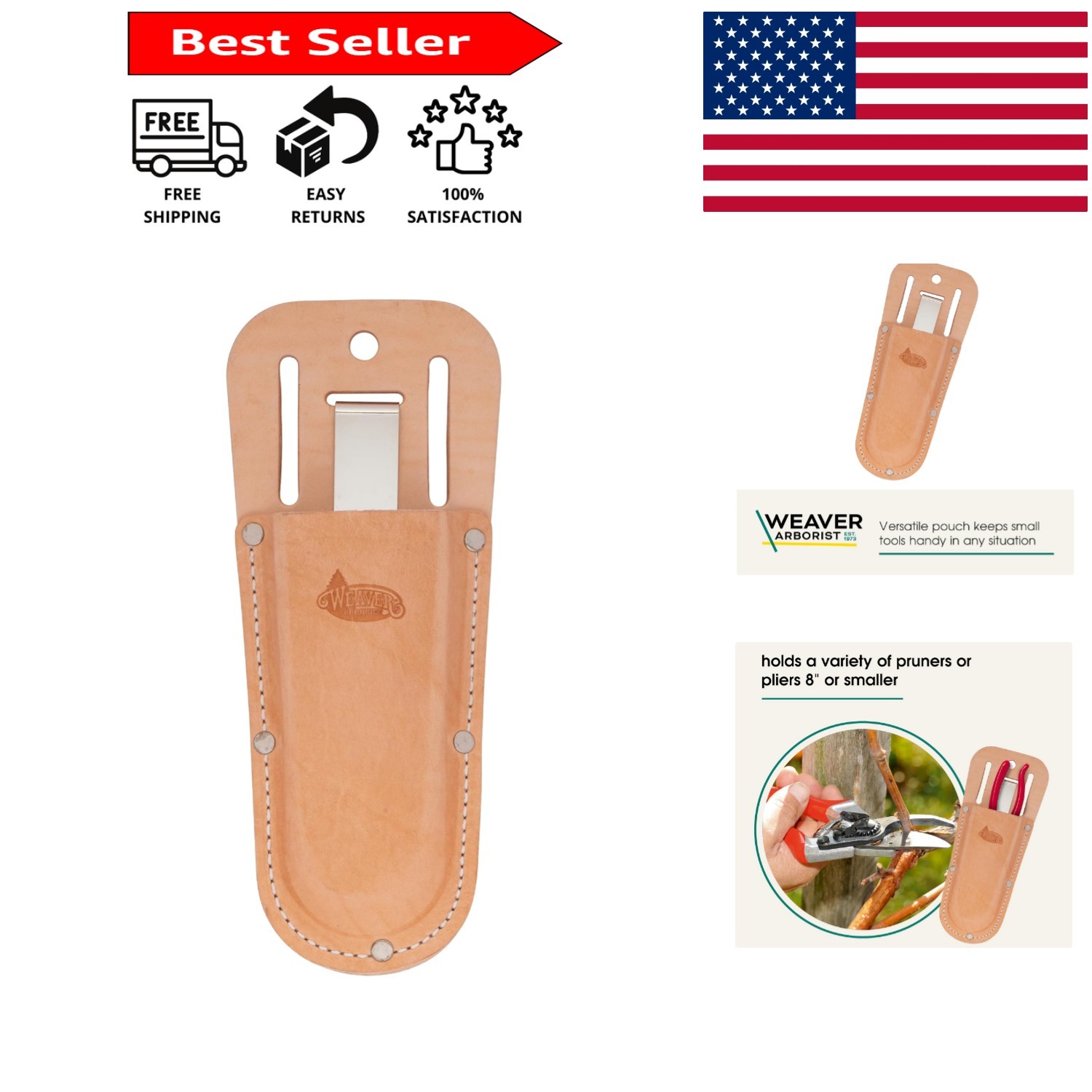 Stylish 8″ Arborist Pruner Pouch in Tan Leather – Perfect for Professionals