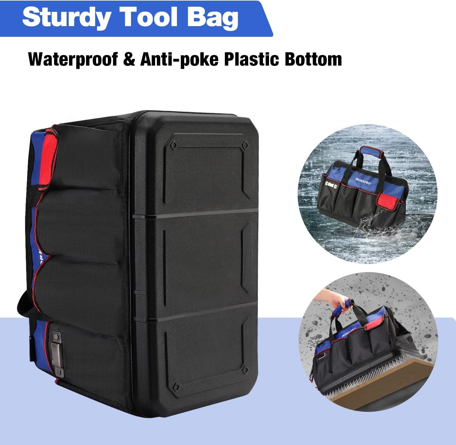 WORKPRO 18-in Tool Bag Molded Base Open Top Tool Organizer Bag w/Shoulder Strap