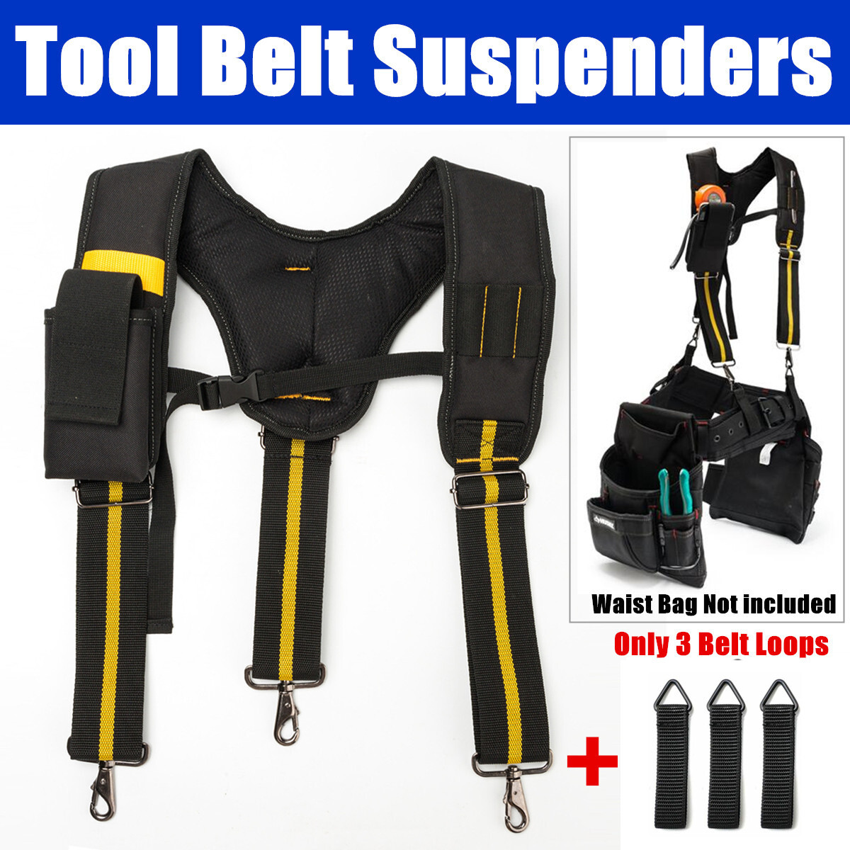 Adjustable Padded Heavy Duty Tool Belt Suspender Carpenter Reducing Waist Weight