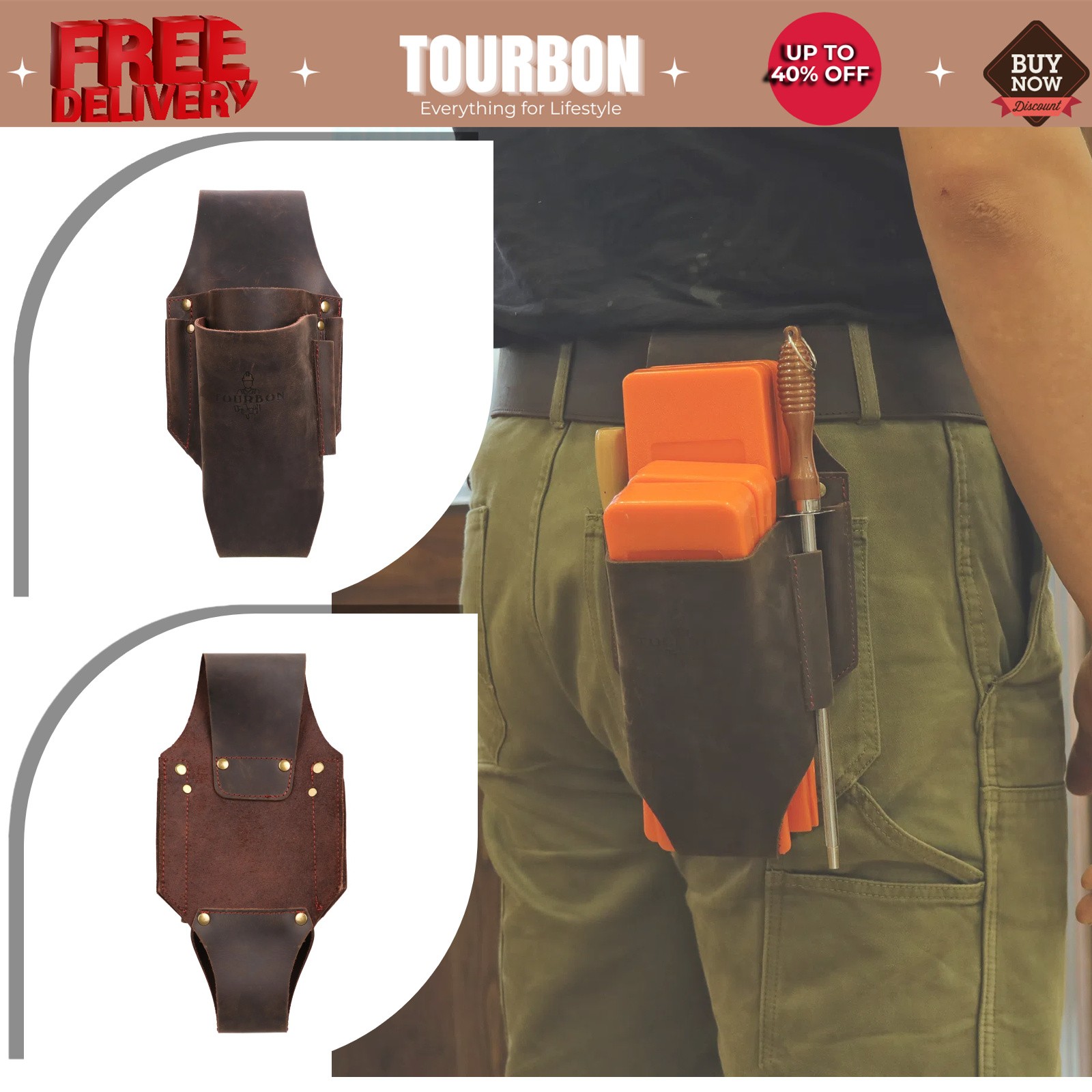 Tourbon Leather Loggers Wedge Holder Belt Pouch Felling Bucking Holster Tool Bag