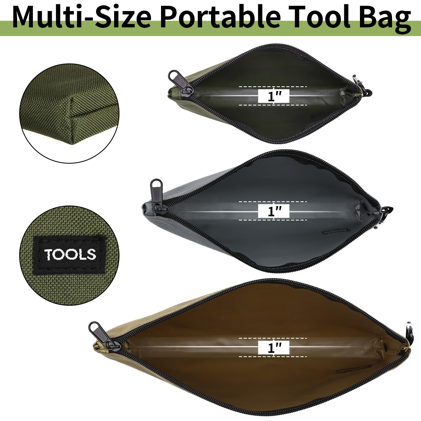 6 Pack Zipper Pouch, Premium Tool Bag, Utility Flat Bottom Storage Organizer …