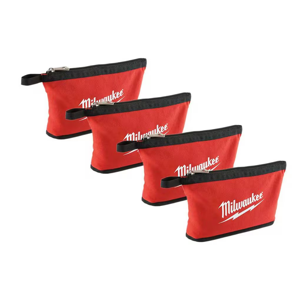 Milwaukee Tool Bag Set 12in Red Zipper Pouch 4 Pack Heavy Duty Canvas Storage
