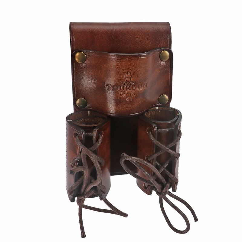 TOURBON Leather Double Bull Pins Belt Holder Spud Wrench Tools Carrier Sheath US