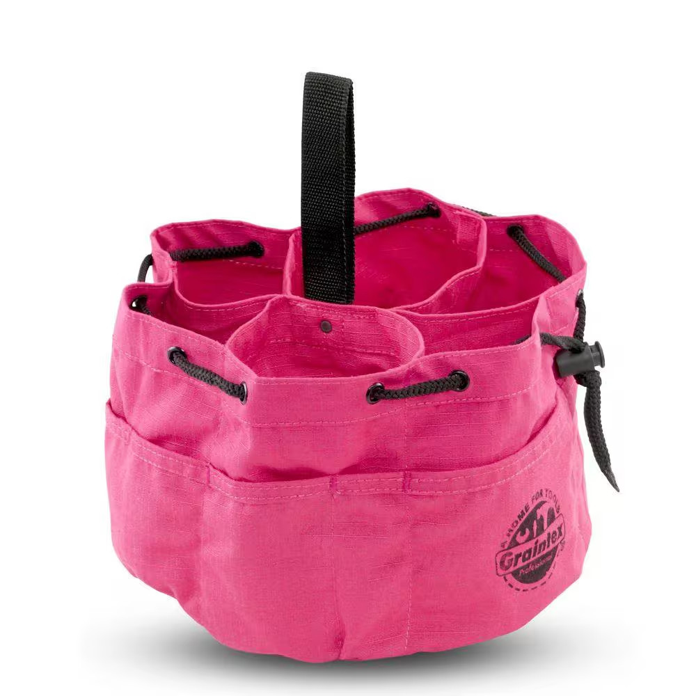 10 In. 18-Pocket Grab Tool Bag with Drawstring Closure in Pink Canvas