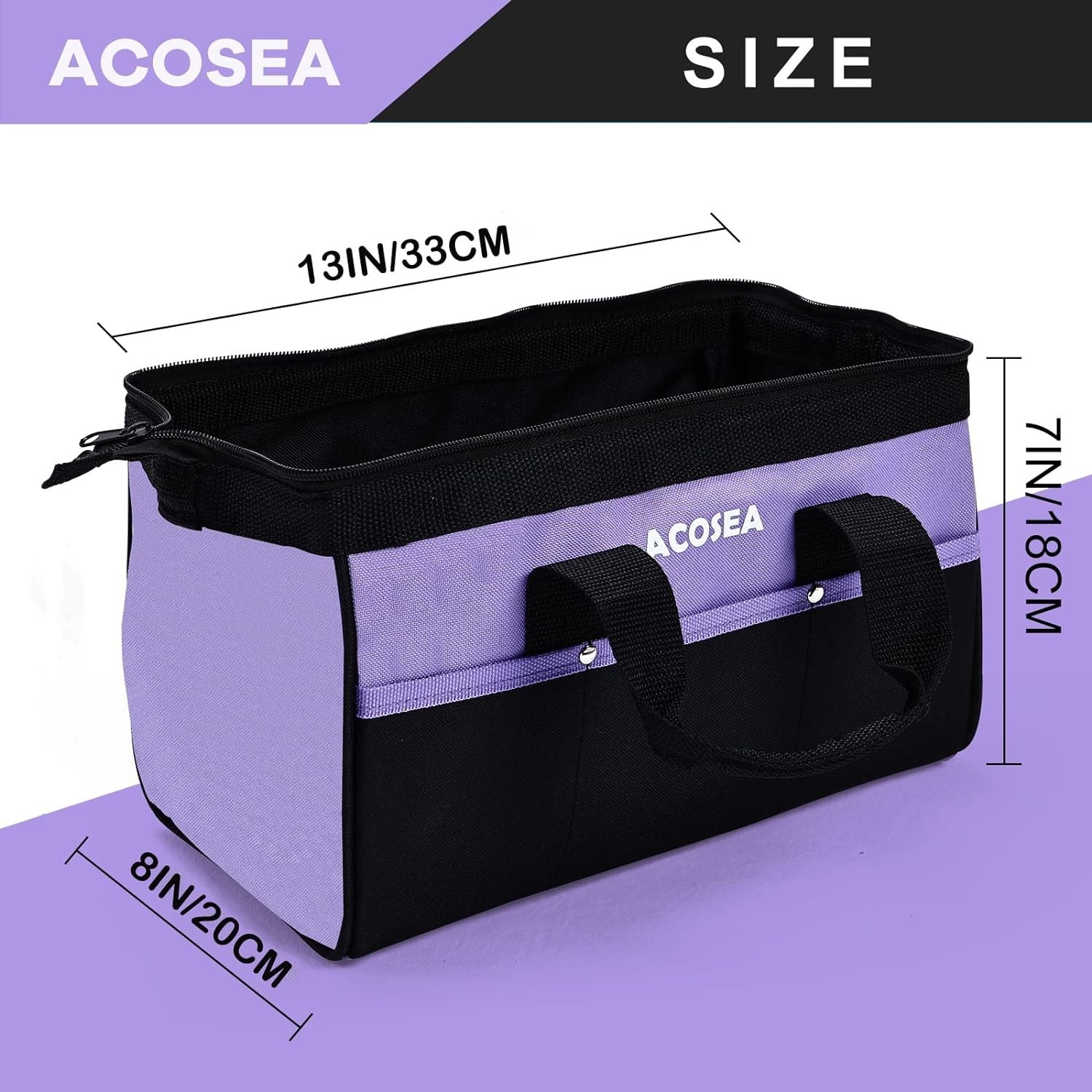 Portable Purple Tool Bag – 13″ Organizer with Padded Handle & 12 Storage Pockets