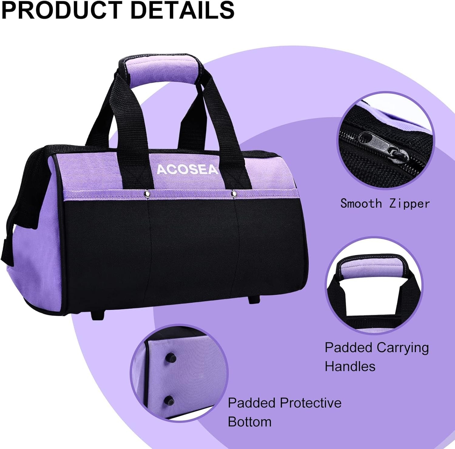 Portable Purple Tool Bag – 13″ Organizer with Padded Handle & 12 Storage Pockets