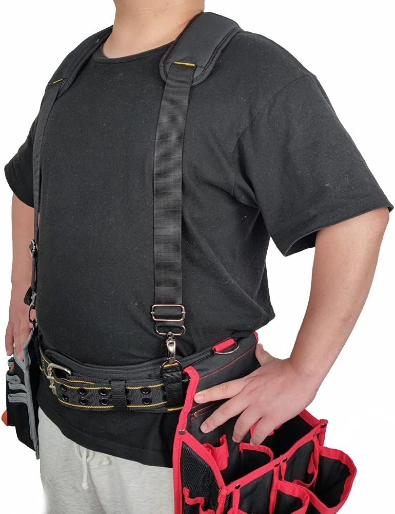 Tool Belt Suspenders, 3 Point Padded, Adjustable, Heavy-Duty, Polyester