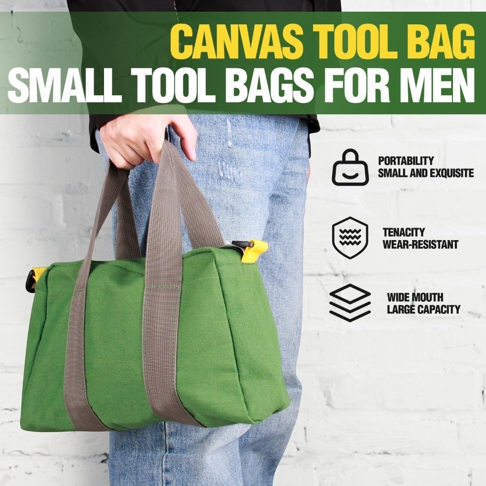 12 Inch Large Capacity Canvas Tool Bag, Multipurpose Zipper Tote Organizer Pouch